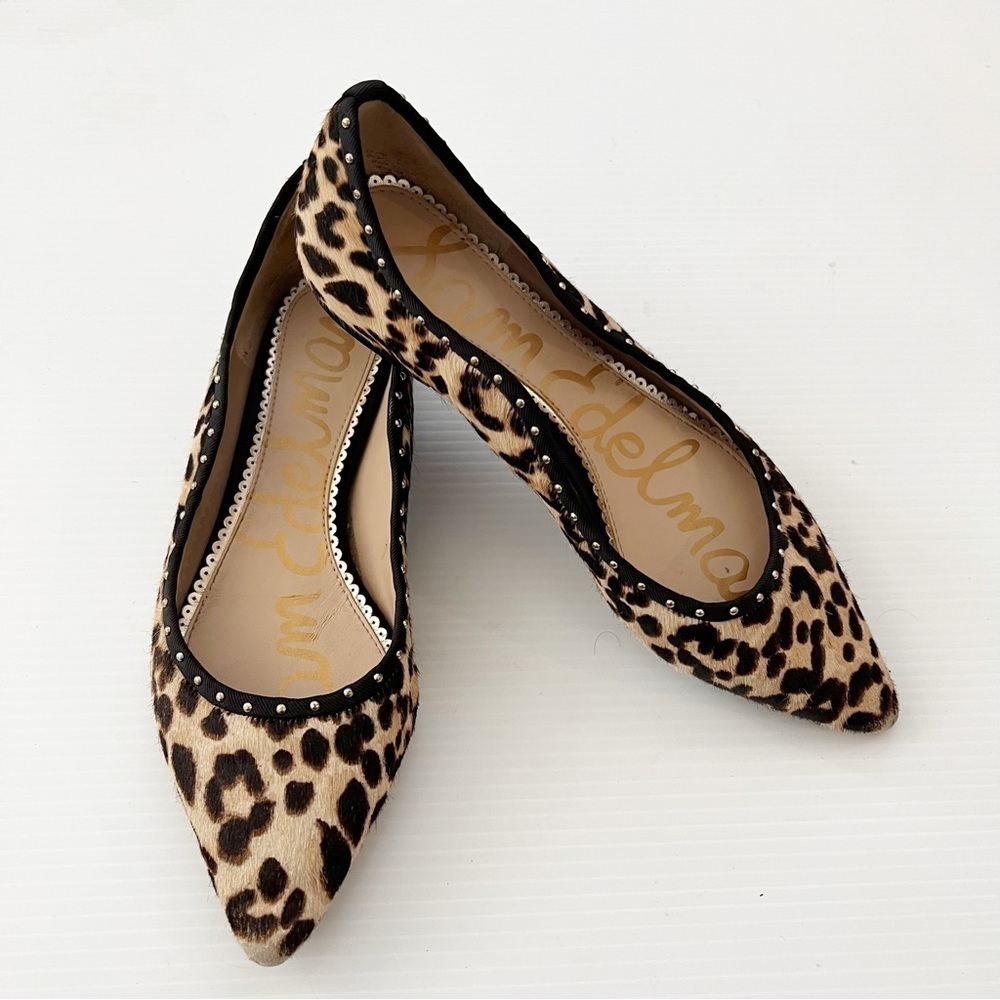 Sam Edelman- Leopard Print Calf Hair Pointed Toe Flats - Picture 2 of 5